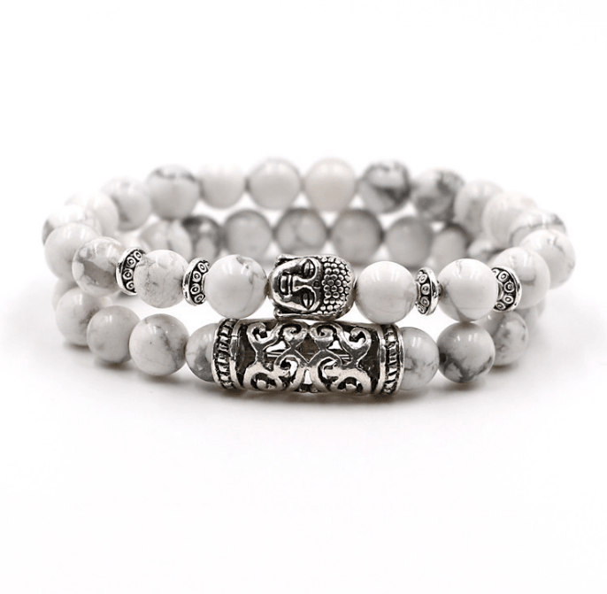 Naturstein Perlen Armbänder Partnerlook Weiss