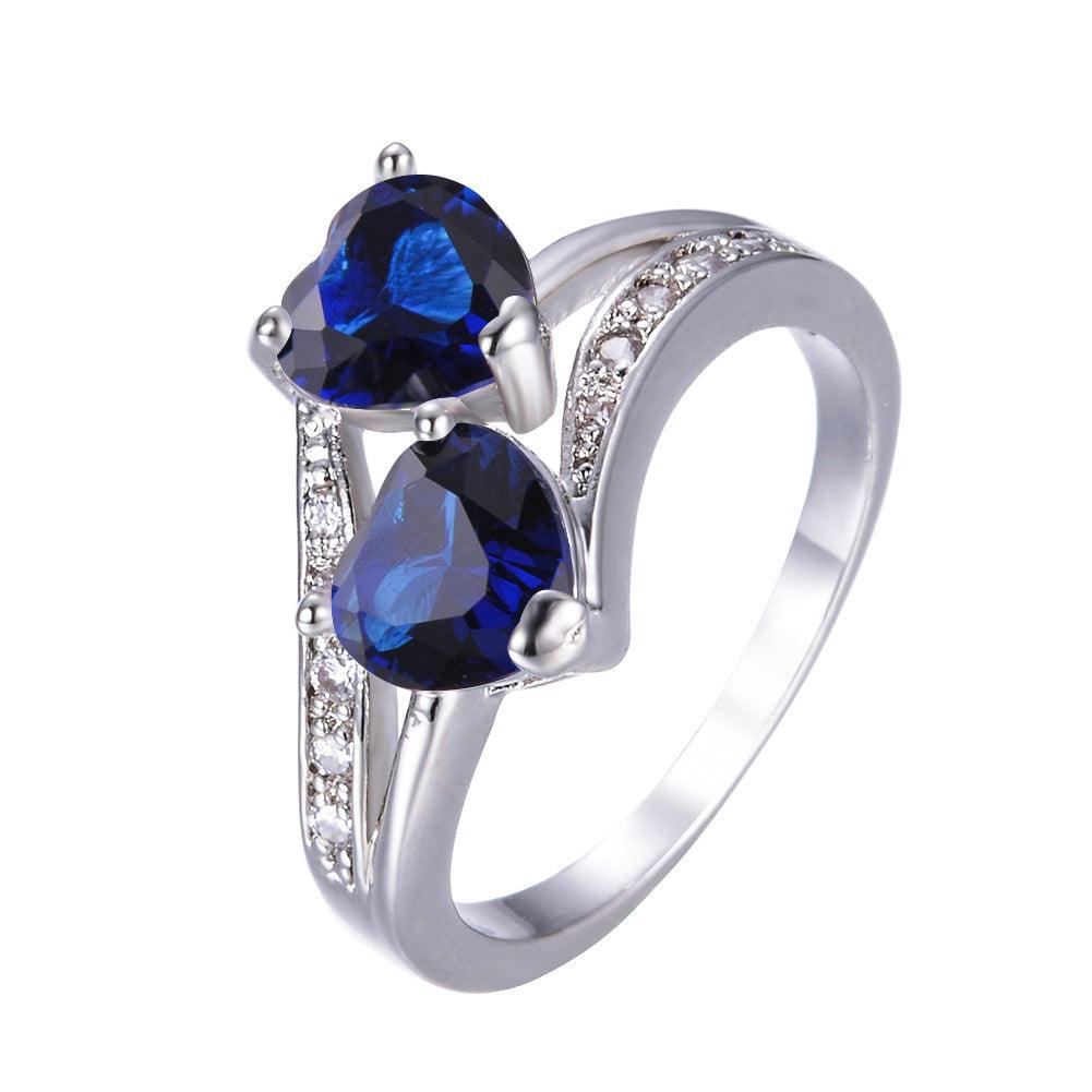 Zwei Herzen Ring Blau